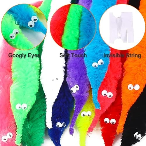 CCINEE 48 Pcs Magic Twisty Worm Wiggly Twisty Fuzzy Worms on a String Magic Worm Toys for Kid Cat Party Favors, 12Colors thumbnail 5