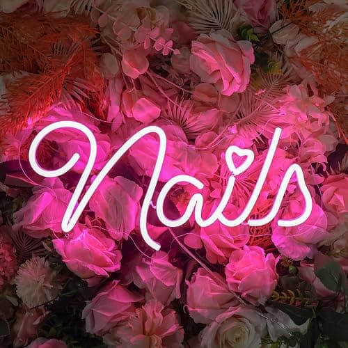 MinIeoh Nails Neon Sign, Nails LED Sign, Nail Salon Decor Open Welcome Signage Business Store Light, Nail Room Decor Beauty Salon Wall Decor Light Aesthetic Room Makeup Nail Studio - Image 1