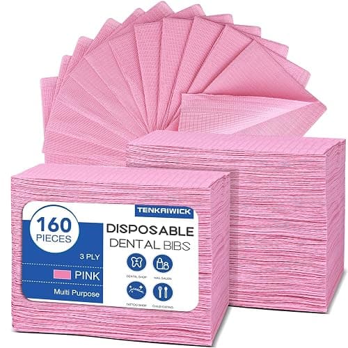 160 Pack Disposable Dental Bibs 13"x18", 3-Ply Waterproof Tattoo Bibs Sheet for Nail Salon, Dental Clinic, Feeding, Tattoo Shop (Pink) - Image 1