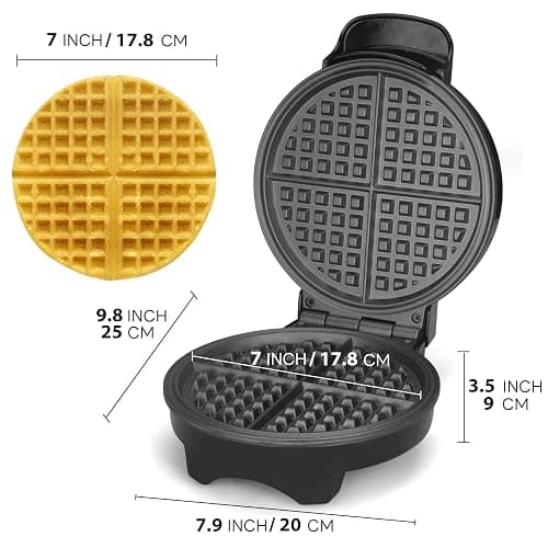 FineMade 7 Inches Round Classic Waffle Maker Machine, Mini Waffle Maker, Non-stick Waffle Irons, Thin Waffle Maker Crispy, Black thumbnail 2