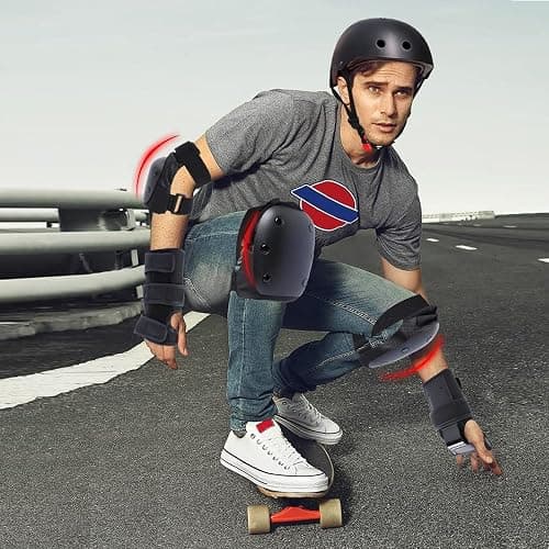 Adult/Child Knee Pads Elbow Pads Wrist Guards 3 in 1 Protective Gear Set for Skateboarding Inline Roller Biking Roller Skating Cycling Outdoor Sports Black M thumbnail 5
