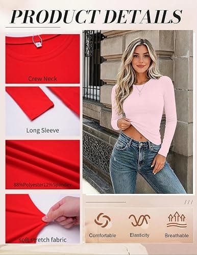 Zeagoo Women Long Sleeve Shirts Fitted Going Out Tops Crop Basic Tee Casual Work Clothes Trendy Fall Outfits XS-XL thumbnail 6