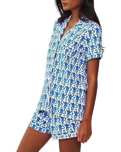 HMPEAIIY Women Y2k Pajamas Set Cute Preppy 2PCS Button Down Holiday Monkey Shorts Summer Outfit Beach Vacation Loungewear Pjs thumbnail 4
