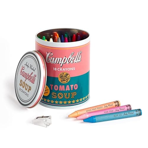 Mudpuppy Andy Warhol Inspired Extra Thick Crayons and Sharpener Set in Soup Can Shaped Tin, Pink,Yellow thumbnail 4