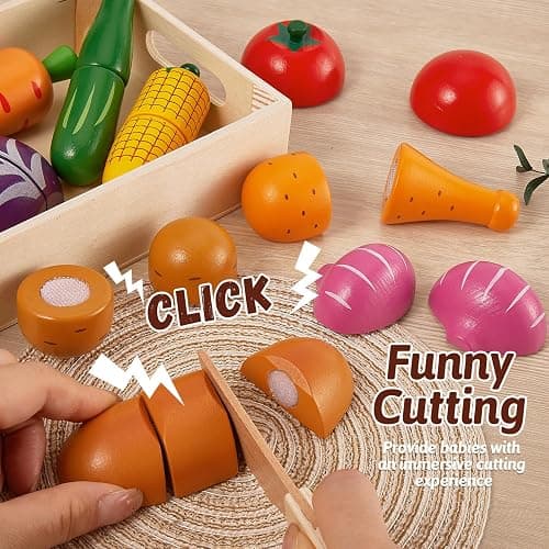 LINFUN KIDS Gioco Verdura da Tagliare Cucina Giocattolo per Bambini Legno Giochi Cibo Gioco di Ruolo Educativo Montessori Regalo Per Bimbo 1 2 3 Anno thumbnail 3