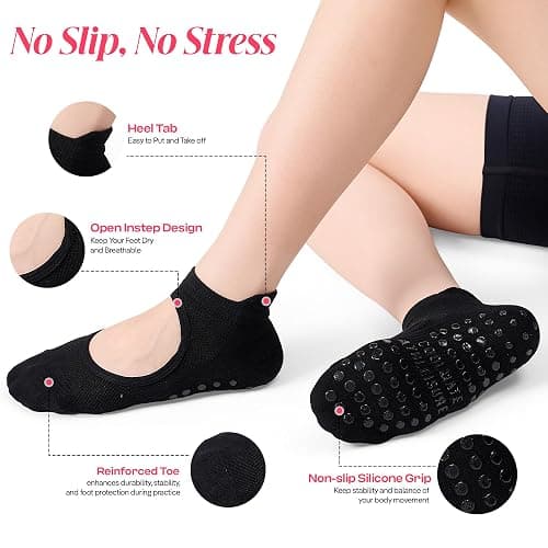 CoolMate Pilates Socks with Grips for Women, Yoga Socks, Crew Non Slip Women for Barre, Pilates Gifts thumbnail 5