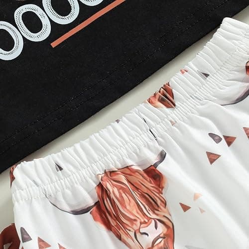 Fernvia Western Toddler Baby Girl Clothes Letter Short Sleeve T-Shirt Top + Tassel Shorts Outfits + Headband 3Pcs Set thumbnail 6