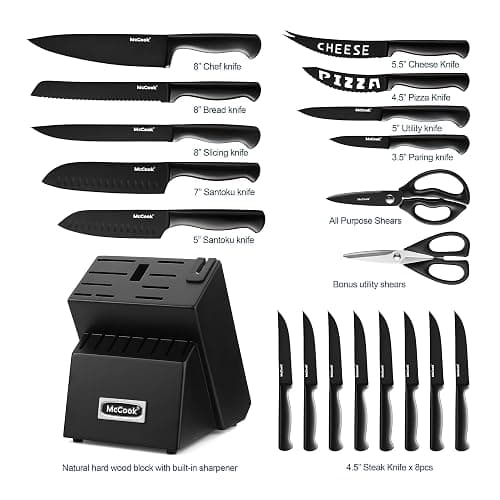 McCook® Premium Black Knife Sets,German Stainless Steel Kitchen Knives Block Set with Built-in Sharpener thumbnail 3