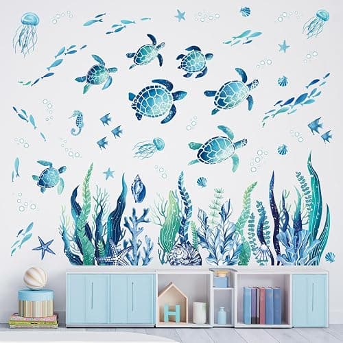 decalmile Under The Sea Seaweed Wall Decals Sea Turtle Ocean Grass Jellyfish Wall Stickers Baby Nursery Bedroom Bathroom Wall Decor thumbnail 5