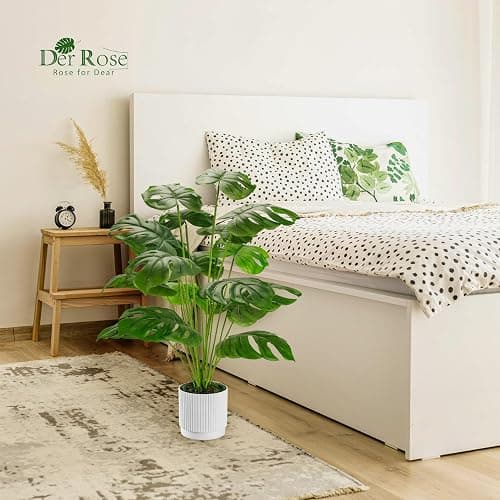 Der Rose 28" Fake Plants Large Artificial Monstera Faux Potted Plants Indoor Tall for Outdoor Living Room House Floor Front Porch Tree Decor thumbnail 6