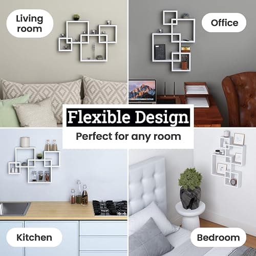 Greenco 4 Cube Intersecting Shelves, Easy-to-Assemble Floating Wall Mount Shelves for Bedrooms and Living Rooms, Natural Finish thumbnail 5