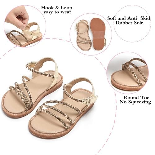 PHIRAMIN Toddler Girl Sandals - Flower Girl Dress Shoes Open Toe Little Kid Summer Flats thumbnail 5