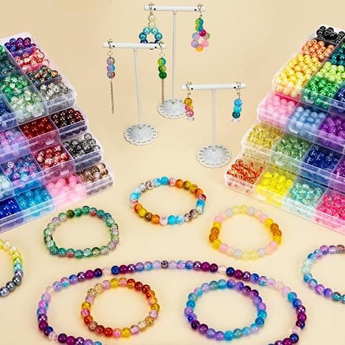 XSEINO 192 Colors 4800pcs 8mm Dream Candy Colorful Series Glass Beads Bracelet Making Kit,8 Box Different Unique Styles Crystal Bead for Making and DIY Crafts thumbnail 7
