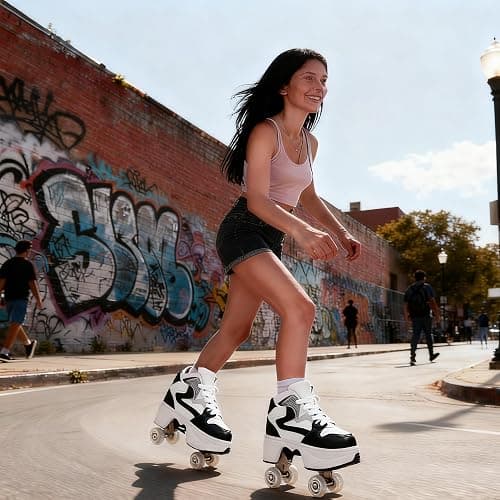 ANEFUN 4 Wheel Pop-Up Roller Skate Shoes for Women Men Girls Boy Fashion Outdoor Indoor Quad-Skates for Kids & Adults thumbnail 2