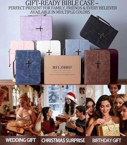 Vegan Leather Bible Cover Case, Bible Bag with Phone Pocket, Large Bible Case for Women, Christian Gift Box Packaging (Pink) thumbnail 7
