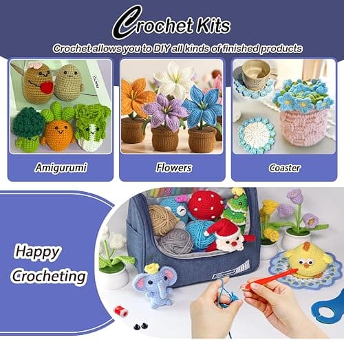 Knitiss Crochet Kits for Beginners Adults, All in One Crochet Starter Kit with 12 Pcs Crochet Yarn, 9 Size Ergonomic Crochet Hooks 2.0mm~6.0mm thumbnail 7