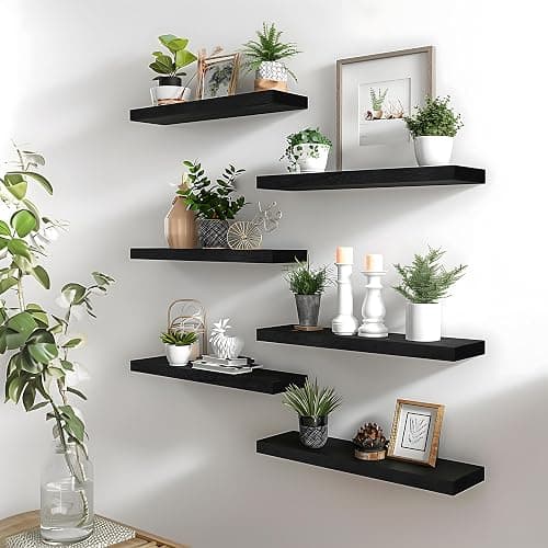 YFYEO Black Wood Floating Shelves for Wall Rustic Wall Shelf for Bedroom Living Room Set of 4 thumbnail 3