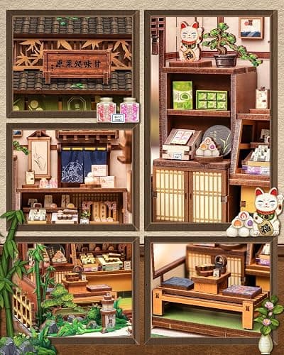 Japan Book Nook, DIY Miniature House Kit, Japanese Sweet Wagashi Shop | 3D Wooden Puzzle,Mini House Kit, Tiny Home, Decorative Home Decor, Adults Crafts Gifts (Sweet Shop) thumbnail 2