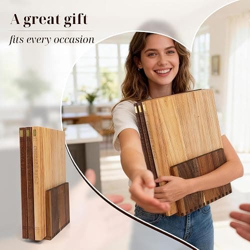 Book Cutting Board Set with Wooden Stand for Home Cooks | 3 Labeled Boards for Fruits Veggies,Meat Fish,Bread Cheese Organized Prep,No Cross Contamination thumbnail 9