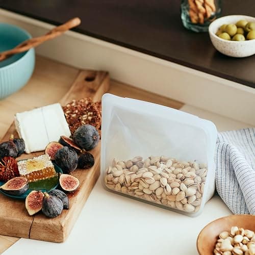 Stasher Silicone Reusable Storage Bag, Stand-Up Mid, Reusable Freezer Bag, Microwave, Dishwasher, Oven Safe, Sous Vide, Premium Lunch Container, Eco Friendly, Food Storage Bags, 56 oz, Clear thumbnail 2