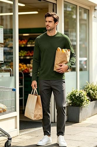 KINGFEN Men's Crewneck T-Shirt Long Sleeve Cotton Casual Pullover Basic Tee Shirts thumbnail 4