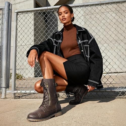 DREAM PAIRS Women's Mid Calf Built-in Wallet Pocket Lace up Military Combat Boots thumbnail 3