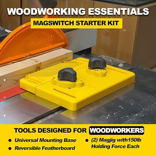 Magswitch Woodworking Tools Starter Kit and Accessories, with Featherboard, Mounting Push Block, and Welding Magnetic Base Clamp Holder for Table Saw Jig, Router Table, Jointer and Band Saw, Yellow thumbnail 2