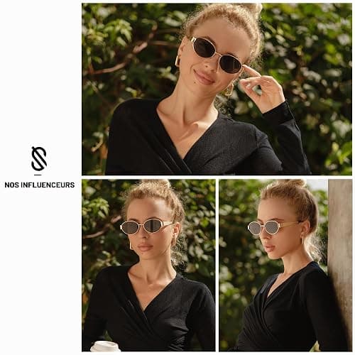 SOJOS Lunettes de soleil rétro Femmes Hommes Oval Metal Trendy Classic UV400 Protection Lunettes de soleil SJ1217 thumbnail 3