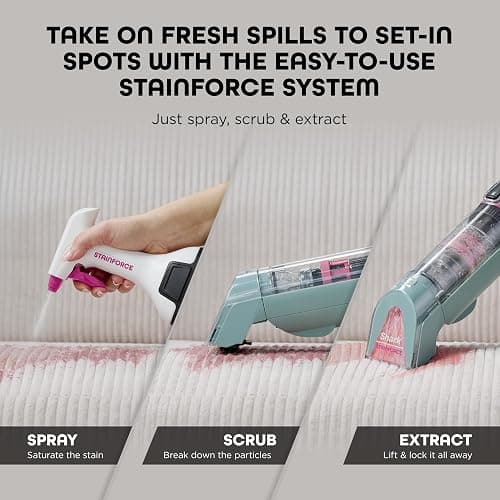Shark StainForce Cordless Portable Spot, Stain, & Odor Remover System for Carpets, Area Rugs, Upholstery, Stairs, with Storage Caddy, Accessories, and Full-Size Cleaning Solution, HX101 (New) thumbnail 5