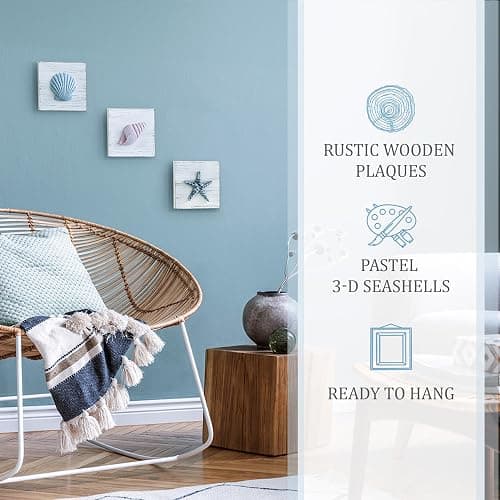 Tide and Tales 3D Beach Wall Art - Seashell with Starfish for Coastal Bathroom Decor, Ocean Inspired Decor for Bathroom, Coastal Bedroom, Living Room or Beach House, Set of 3 (6”x 6”) thumbnail 6