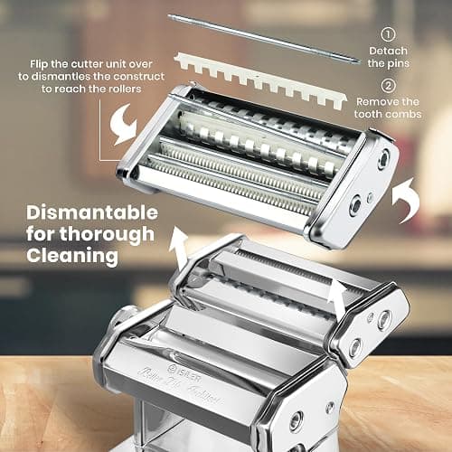 ISILER Pasta Maker, 9 Adjustable Thickness Settings 2-in-1 Pasta Machine with Rollers and Cutter, Noodle Maker for Pasta, Dumpling Skin, Spaghetti, Fettuccini, Lasagna thumbnail 8