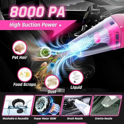 38PCS Car Detailing Kit Interior Cleaner with High Power Handheld Vacuum, Car Wash kit with Detailing Brush Set,Car Interior Detailing Kit,,Pink Car Accessories for Motorcycle,Cars,Gift for Women thumbnail 2