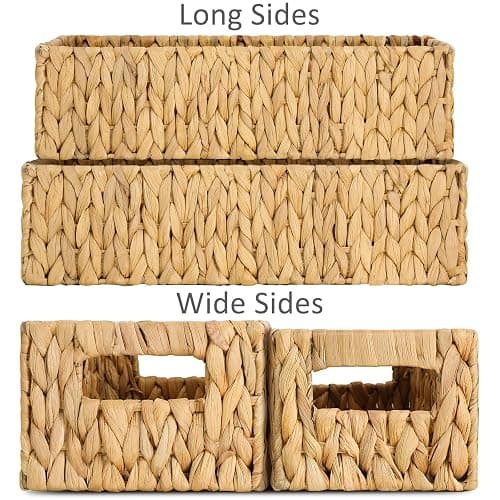 Graciadeco Nesting Small Wicker Basket, Water Hyacinth Toilet Paper Baskets Bathroom Organizer Woven Long Narrow Baskets for Organizing Pantry Bathroom Toilet Tank, 2 Pack thumbnail 5