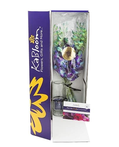 KaBloom - Exotic Sapphire Orchid Bouquet of Blue Orchids from Thailand with Vase - Fresh Flowers for Birthday, Valentine's & Mother's Day thumbnail 2