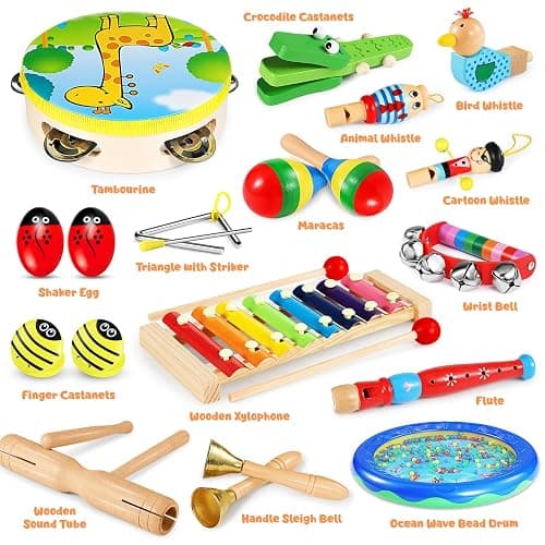Jojoin Toddler Musical Instruments - 24PCS Baby Musical Instrument - Kids Wooden Percussion Musical Instruments Toys with Tambourine Xylophone - Musical Sensory Instruments Toys for 3 4 5 Year Old thumbnail 5
