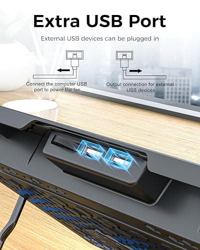 AICHESON Laptop Cooling Pad 5 Fans Up to 17.3 Inch Heavy Notebook Cooler, Blue LED Lights, 2 USB Ports, S035, Blue-5fans thumbnail 4
