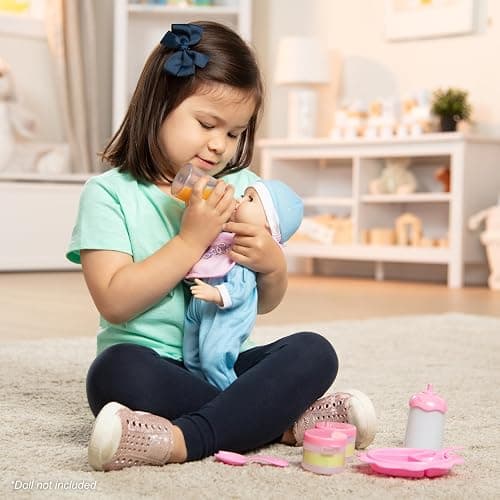 Melissa & Doug Mine to Love Baby Food & Bottle Play Set for Feeding Dolls Baby Doll Feeding Set, Disappearing Milk Bottle Toy for Kids 3+ thumbnail 6