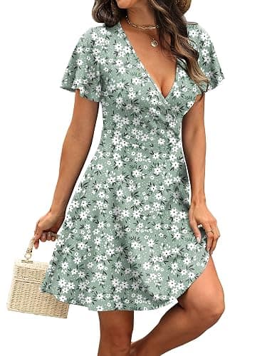 RUMIA Womens Casual Dresses Wrap V Neck Dress A-Line Ruffle Sleeve Summer Sundress Fashion 2026 thumbnail 4