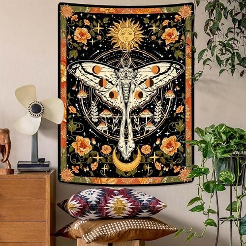 Aipon Orange Moth Tapestry Boho Retro Floral Flowers Tapestries Aesthetic Vintage Mushroom Tapestries for Bedroom Indie Small Tapestry Wall Hanging for Living Room Dorm (30'' × 40'', Orange) thumbnail 4