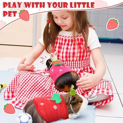 Mixweer 4 Pieces Guinea Pig Stuff Includes 2 Guinea Pig Clothes and 2 Cute Mini Hats with Adjustable Strap Small Animal Warm Vest Cozy Hand Knitted Hat for Hamster Bunny(Frog Style) thumbnail 6