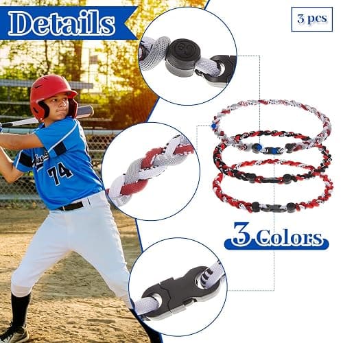 Junkin Baseball Necklaces Three Braided Rope Titanium Necklace for Team Gifts Boys Men Player Softball Fans Sports thumbnail 4
