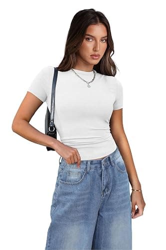 XIEERDUO Basic Tops for Women Short Sleeve Baby Tees 2/3 Pack Crew Neck T Shirts Slim Fit Tees thumbnail 3