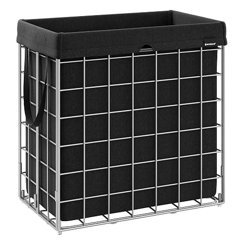 SONGMICS 29 Gal. (110L) Laundry Basket, Laundry Hamper, Collapsible Clothes Hamper, Removable and Washable Liner, Metal Wire Frame, for Bedroom Bathroom, Silver and Classic Black ULCB111B01 - Image 1