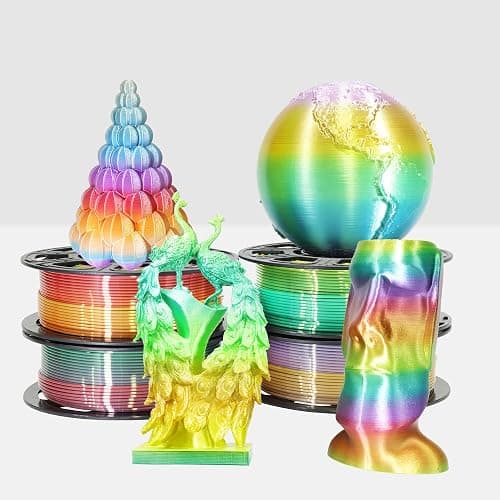 MIKA3D 1.75mm Silk Shiny 4 Types Rainbow Multi Colored Fast Color Change PLA 4 in 1 Bundle: 4 Different Types Silk Rainbow PLA, Each Spool 250g, 4 Spools Packed, Total 1Kg 3D Print Filament Material thumbnail 3