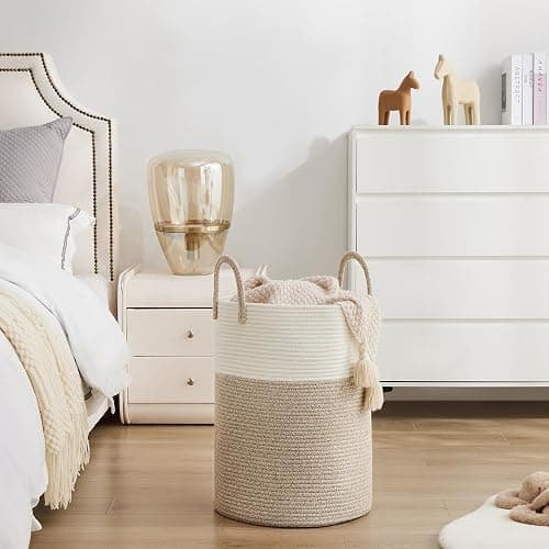 Cotton Rope Laundry Hamper by YOUDENOVA, 58L - Woven Collapsible Laundry Basket - Clothes Storage Basket for Blankets, Laundry Room Organizing, Bedroom Storage, Clothes Hamper – Brown thumbnail 6