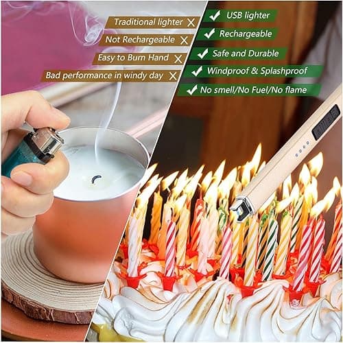 MEIRUBY Electric Candle Lighter, Christmas Stocking Stuffers Gifts for Women Mom Men Wife Sister, USB Arc Rechargeable Windproof Long Lighter for Candle BBQ Housewarming Birthday Gifts Idals thumbnail 4