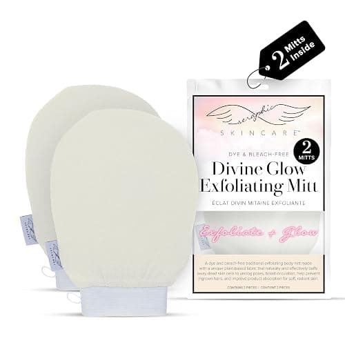 Seraphic Skincare (Original) Divine Glow Exfoliating Mitt (2pcs) – 100% Vegan Viscose Traditional Body Scrub Glove Kessa Korean Washcloth – Body Exfoliator for Self-Tan Removal & Keratosis Pilaris - Image 1
