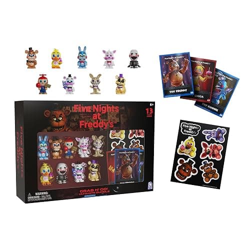Five Nights At Freddy’s (FNAF) - Ultimate Grab N’ Go Bundle - Series 2 -Collectible Microfigures - Figure and Card Stand - Collectible Trading Cards - Sticker Sheet - Mini Toy Collector Set - Image 1