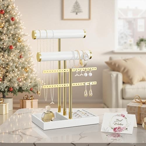 bussdis 3 Tier Bracelet Holder Display - White Leather Bracelet Holder, Detachable T Bar Jewelry Holder Organizer for Bracelet, Necklace, Earrings, Rings, Watches, Bangle thumbnail 9
