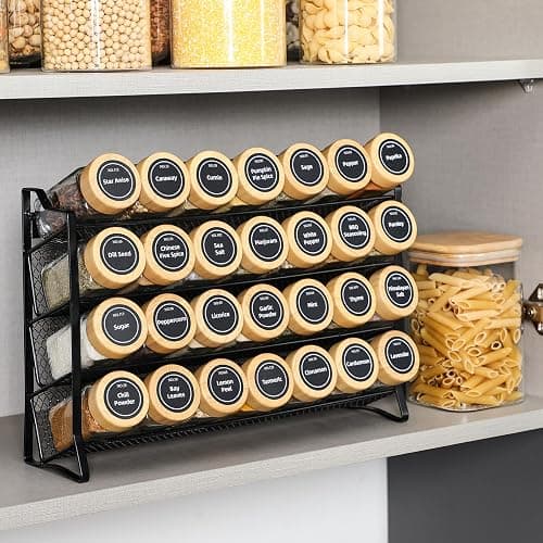AOZITA Spice Rack Organizer for Cabinet, 28 Empty Spice Jars with Bamboo lids, Funnel, Spice Labels, Seasoning Organizer for Countertop, Cabinet, Kitchen, Pantry, Cupboard thumbnail 2